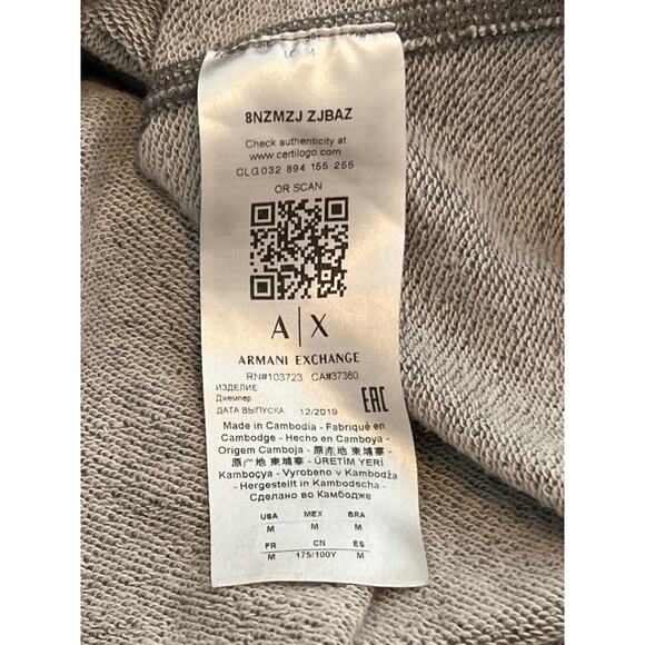 Armani Exchange Grey Zip Up Long Sleeve Lightweight Cotton Hoodie Sweatshirt M - Picture 7 of 9